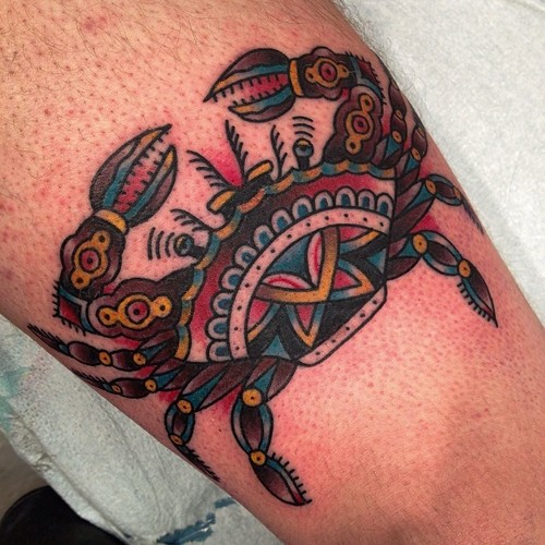 Traditional Colorful Crab Tattoo On Arm