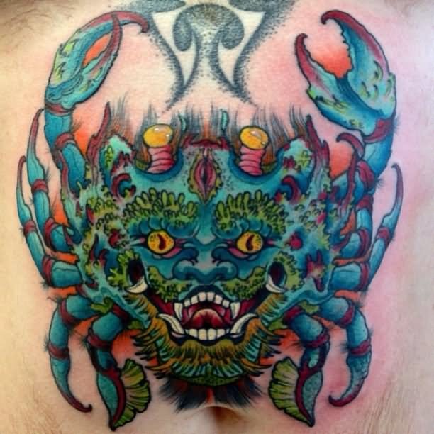 Traditional Crab Tattoo On Belly