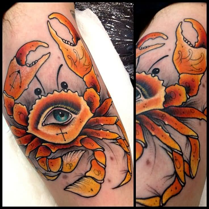 Traditional Crab Tattoo On Half Sleeve