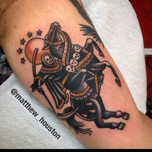 Traditional Death Grim Reaper On Horse Tattoo Design For Forearm