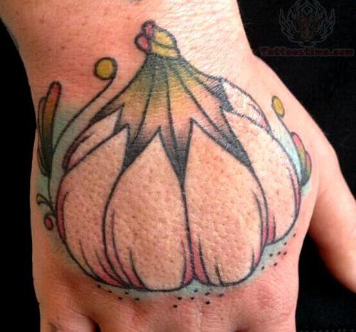 Traditional Garlic Tattoo On Hand