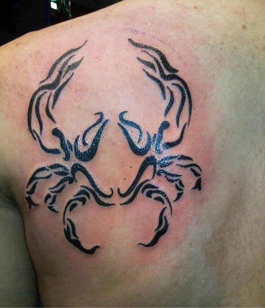 Tribal Crab Tattoo On Left Back Shoulder