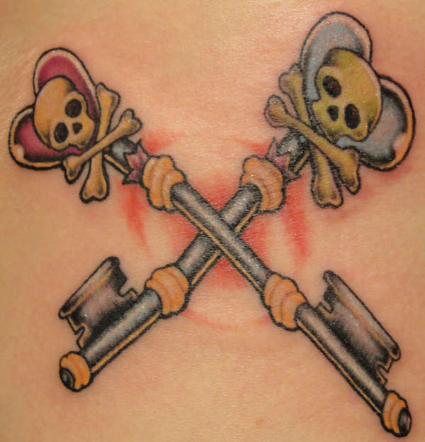 Two Crossing Danger Skull Keys Tattoo Design