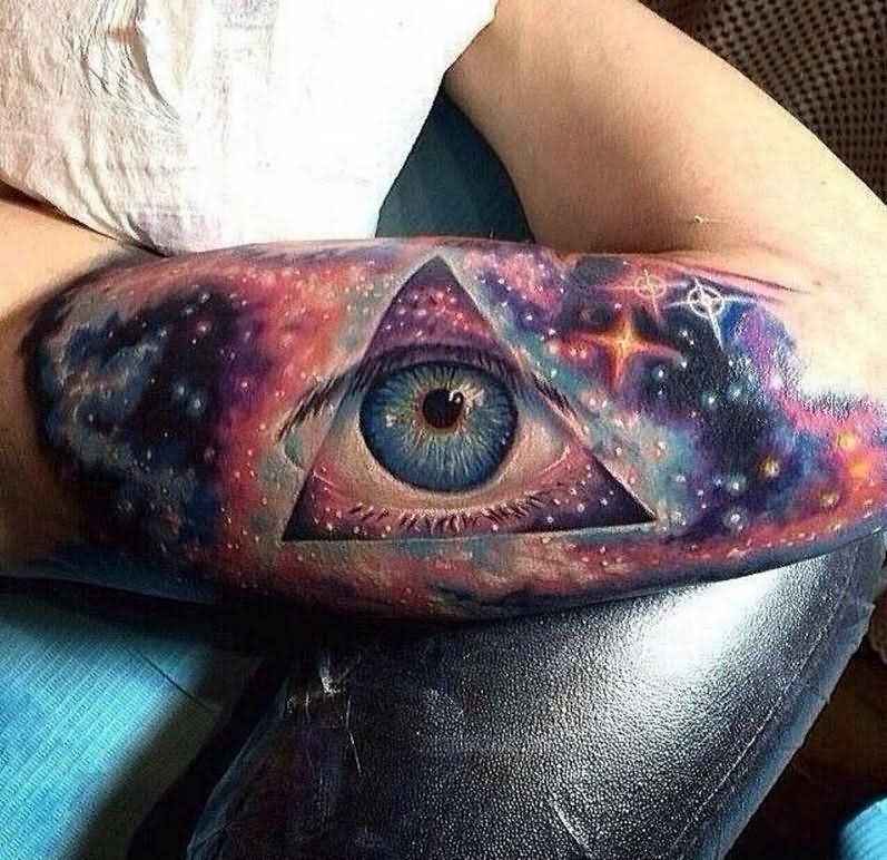 Unique Illuminati Eye Tattoo On Half Sleeve
