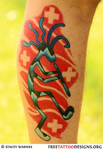 Unique Kokopelli Tattoo Design For Leg