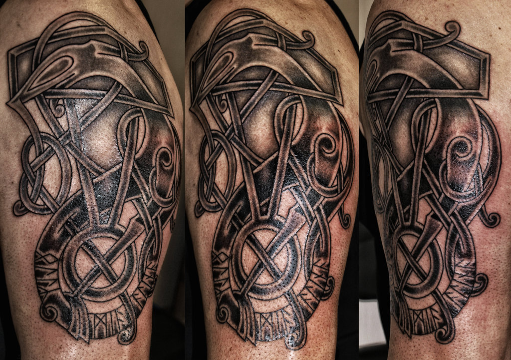 Unique Viking Tattoo On Half Sleeve by Darksun