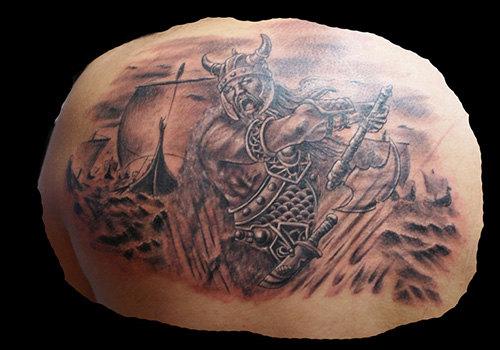 Viking Back Shoulder Tattoo Design