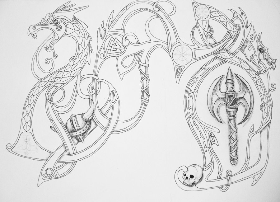 Viking Dragon Tattoo Design Stencil
