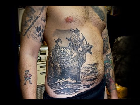 Viking Ship Tattoo On Side Rib