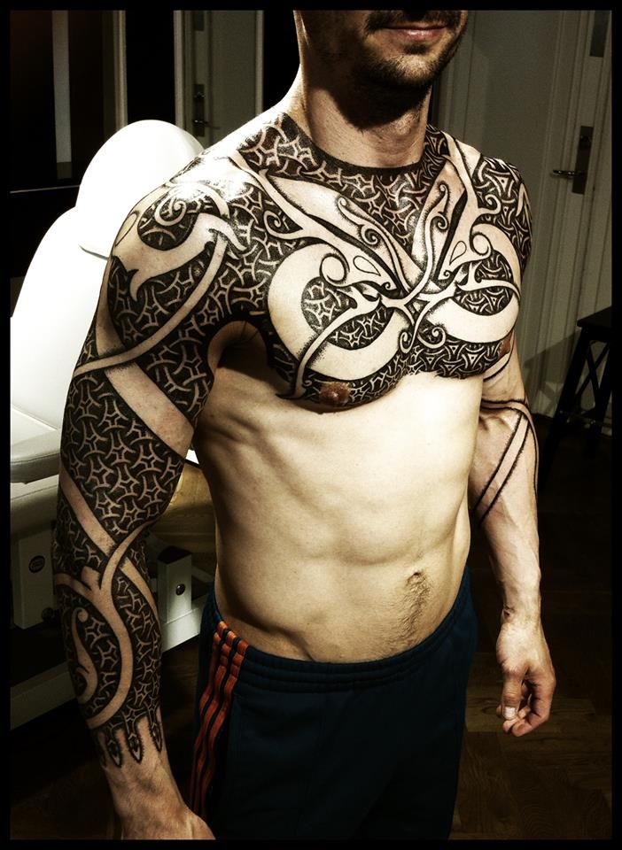 Viking Tattoo On Chest And Sleeve