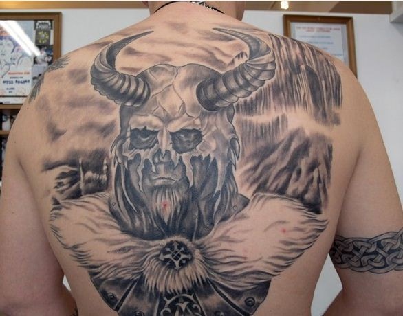 Viking Tattoo On Man Back Body
