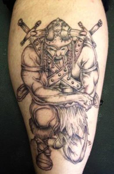 Viking Warrior Tattoo On Leg