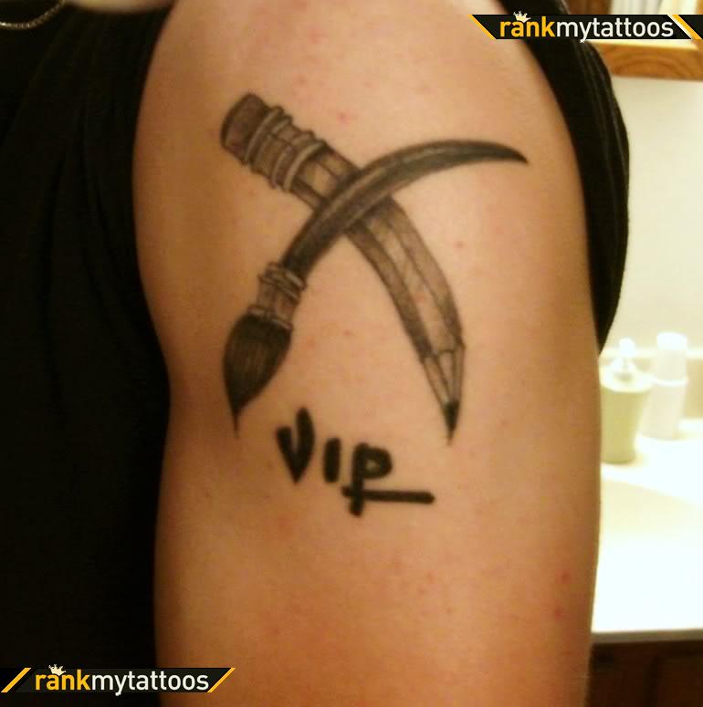 Vip - Paintbrush And Pencil Tattoo Design For Shoulder