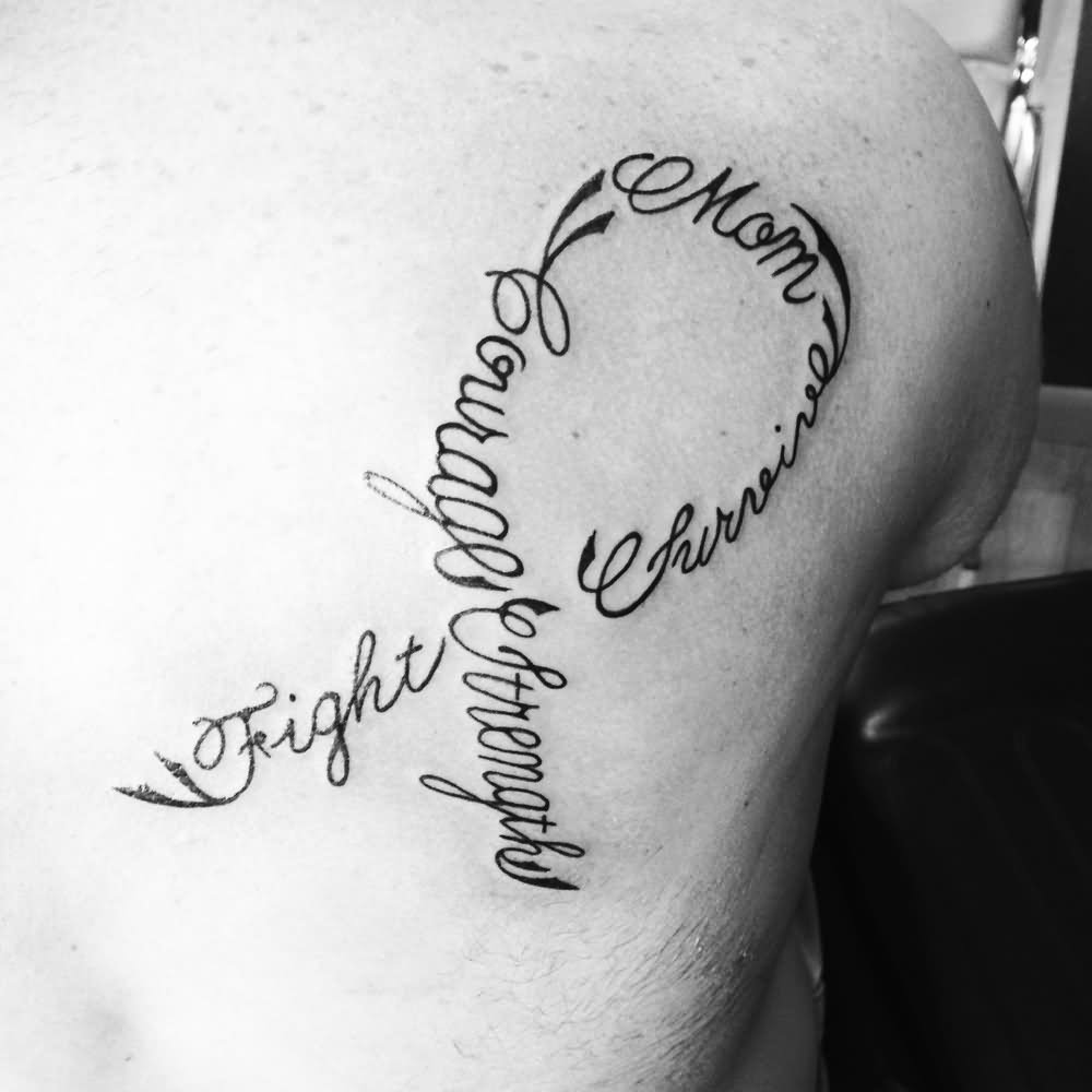 Words Ribbon Tattoo Design For Back Shoulder