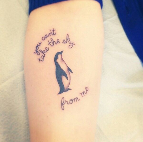 You Can't Take The Sky From Me Penguin Tattoo On Arm