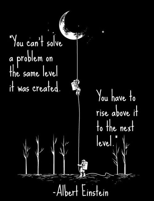 You can't solve a problem on the same level it was created. You have to rise above it to the next level.    -Albert Einstein