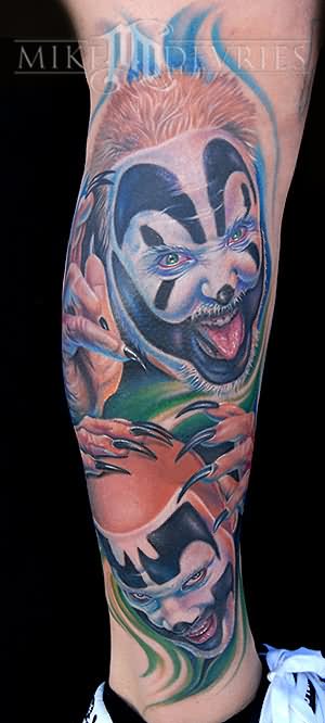 3D Two ICP Face Tattoo On Leg