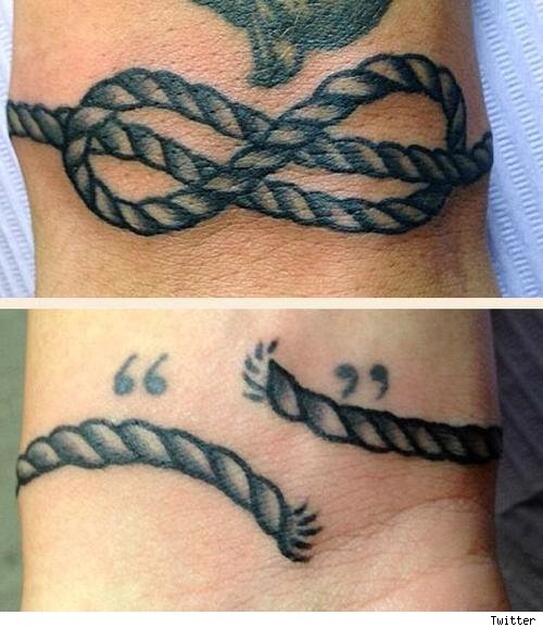 Amazing Black Ink Rope Knot Tattoo Design For Wrist