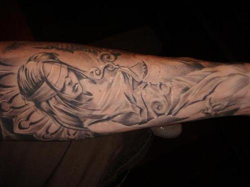 Amazing Lady Justice Tattoo Design For Sleeve