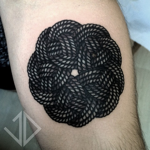 Attractive Black Rope Knot Tattoo Design For Forearm