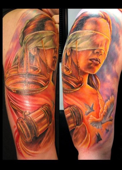 Attractive Blind Justice Tattoo Design For Half Sleeve