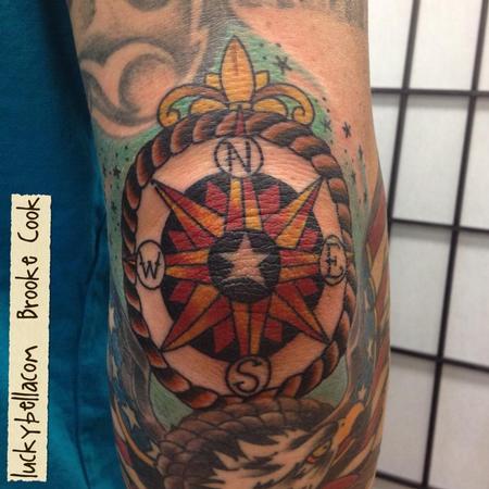 Attractive Compass Tattoo Design For Elbow By Brooke Cook