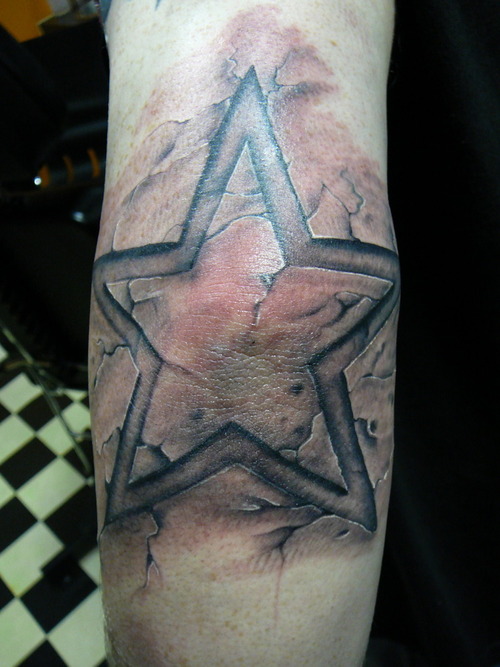 Awesome 3D Star Tattoo Design For Elbow