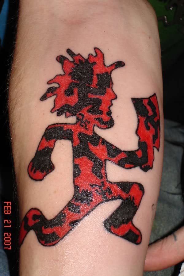 Awesome Black And Red ICP Logo Tattoo On Forearm