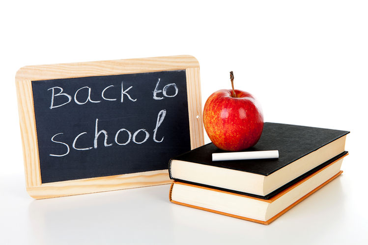 Back To School On Black Board Books And Apple