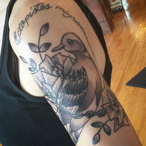 Black And Grey Pigeon Tattoo On Half Sleeve