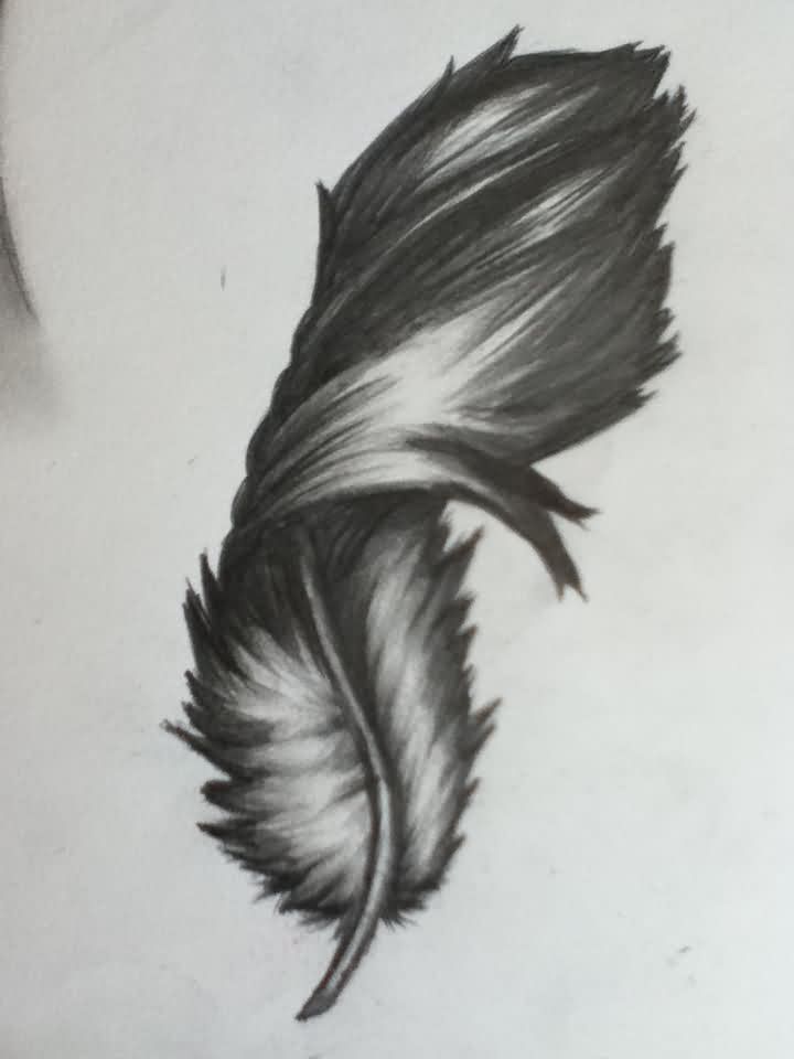 Black Ink 3D Pigeon Feather Tattoo Design