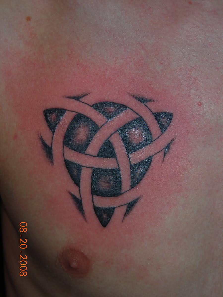 Black Ink Celtic Knot Tattoo On Chest