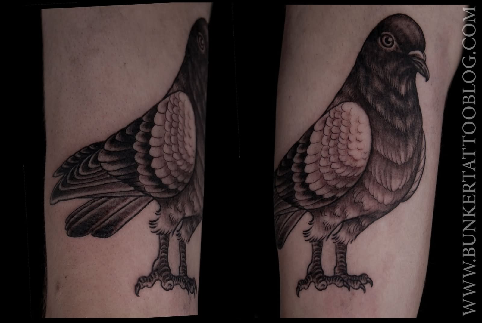Black Ink Flying Pigeon Tattoo Design For Sleeve