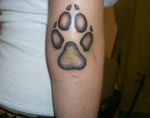 Black Ink Paw Print Tattoo Design For Elbow