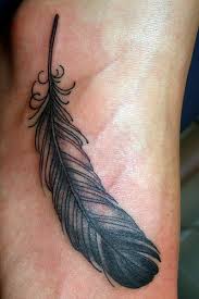 Black Ink Pigeon Feather Tattoo Design For Forearm