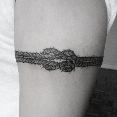 Black Ink Rope Knot Tattoo Design For Half Sleeve