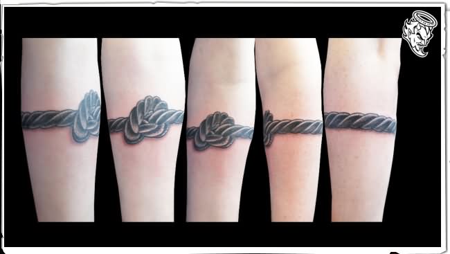 Black Ink Rope Knot Tattoo Design For Sleeve