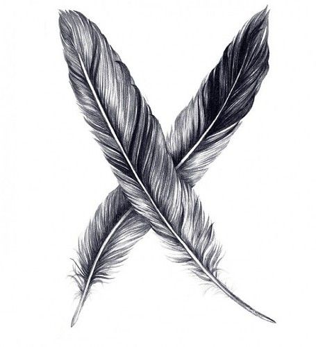 Black Ink Two Pigeon Feather Tattoo Design