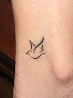 Black Outline Flying Pigeon Tattoo Design For Ankle
