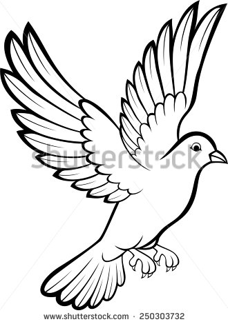 Black Outline Flying Pigeon Tattoo Stencil