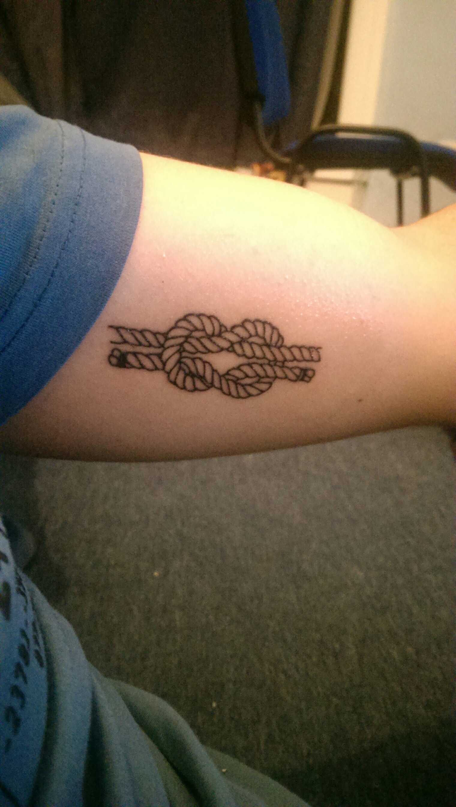Black Outline Square Knot Tattoo Design For Bicep By Bradley Tompkins