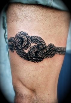 Black Rope Knot Tattoo Design For Thigh