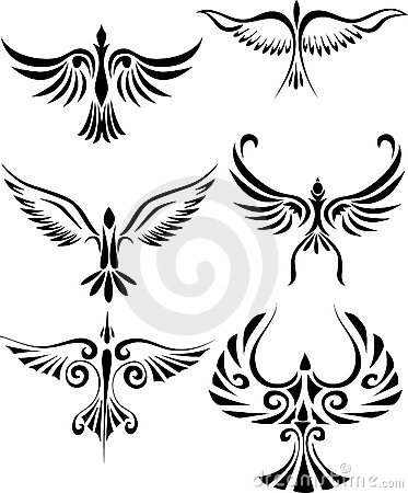 Black Six Tribal Flying Pigeon Tattoo Design