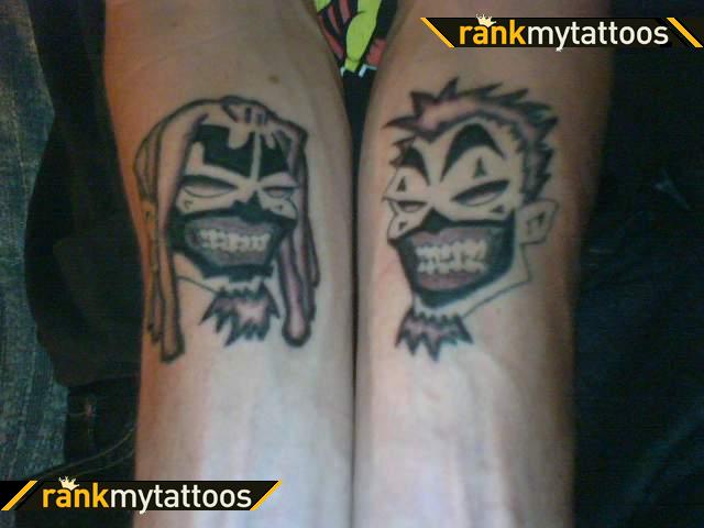 Black Two ICP Man Face Tattoo On Both Forearm