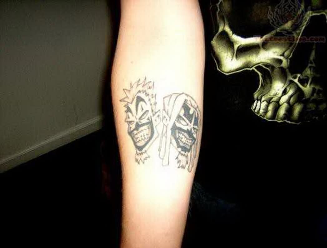 Black Two ICP Man Face Tattoo On Forearm