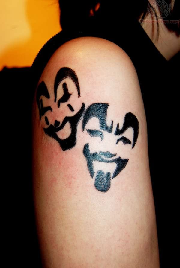 Black Two ICP Masks Tattoo On Right Shoulder