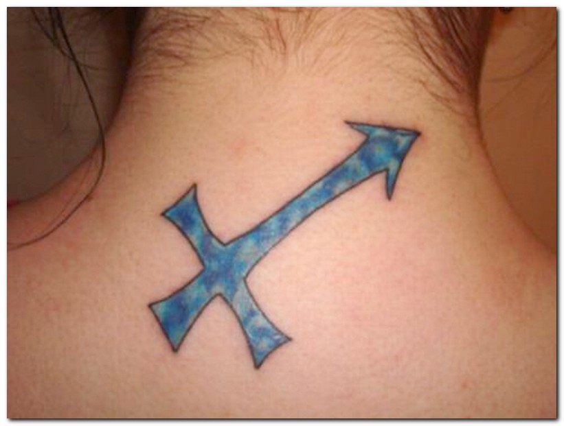 Blue Ink Sagittarius Tattoo on Girl Nape