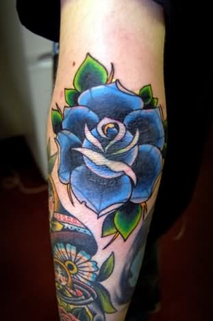 Blue Rose Tattoo Design For Elbow