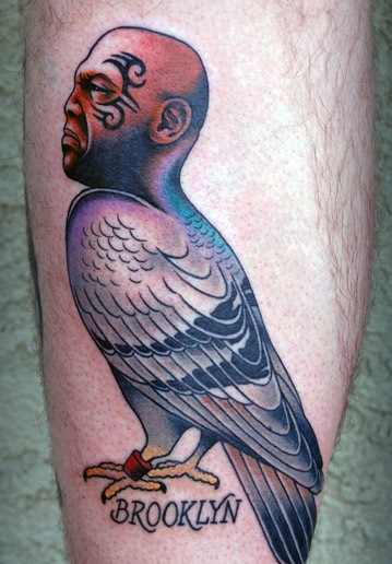 Brooklyn Man Head Pigeon Tattoo Design For Forearm