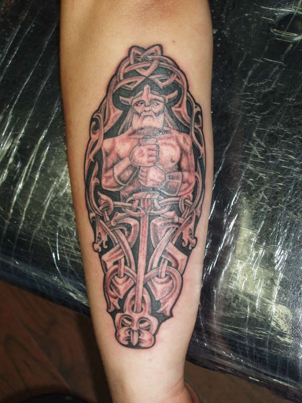 Celtic And Viking Ship Tattoo On Arm